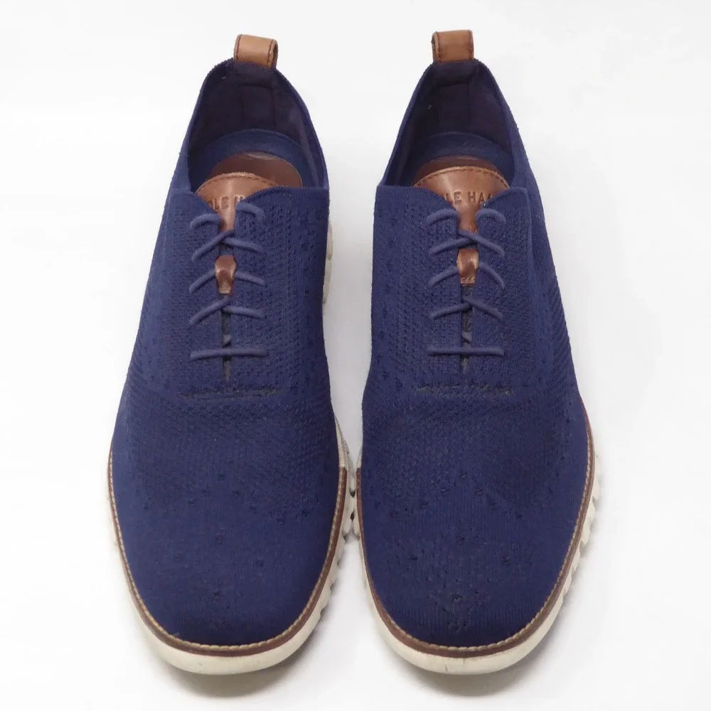 Cole Haan Mens Zerogrand Stitchlite Wingtip Oxford Shoes Navy Blue Knit Size 15